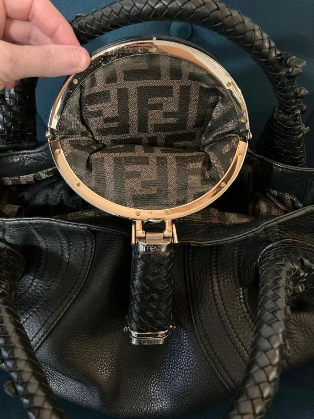 [One Owner] Vintage Fendi Small Spy Bag Black Pebbled Leather Y2K